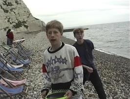 Frisbee fun on the rather stony Beer Beach after our evening meal